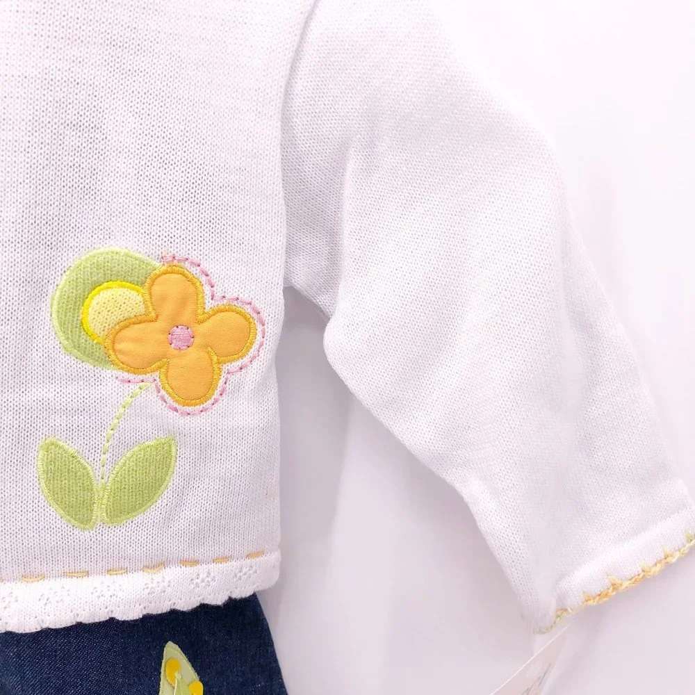 NWT 12 Mo Cucci Bebe Jumper‎ Overall Dress w Sweater Applique Embroidery Crochet